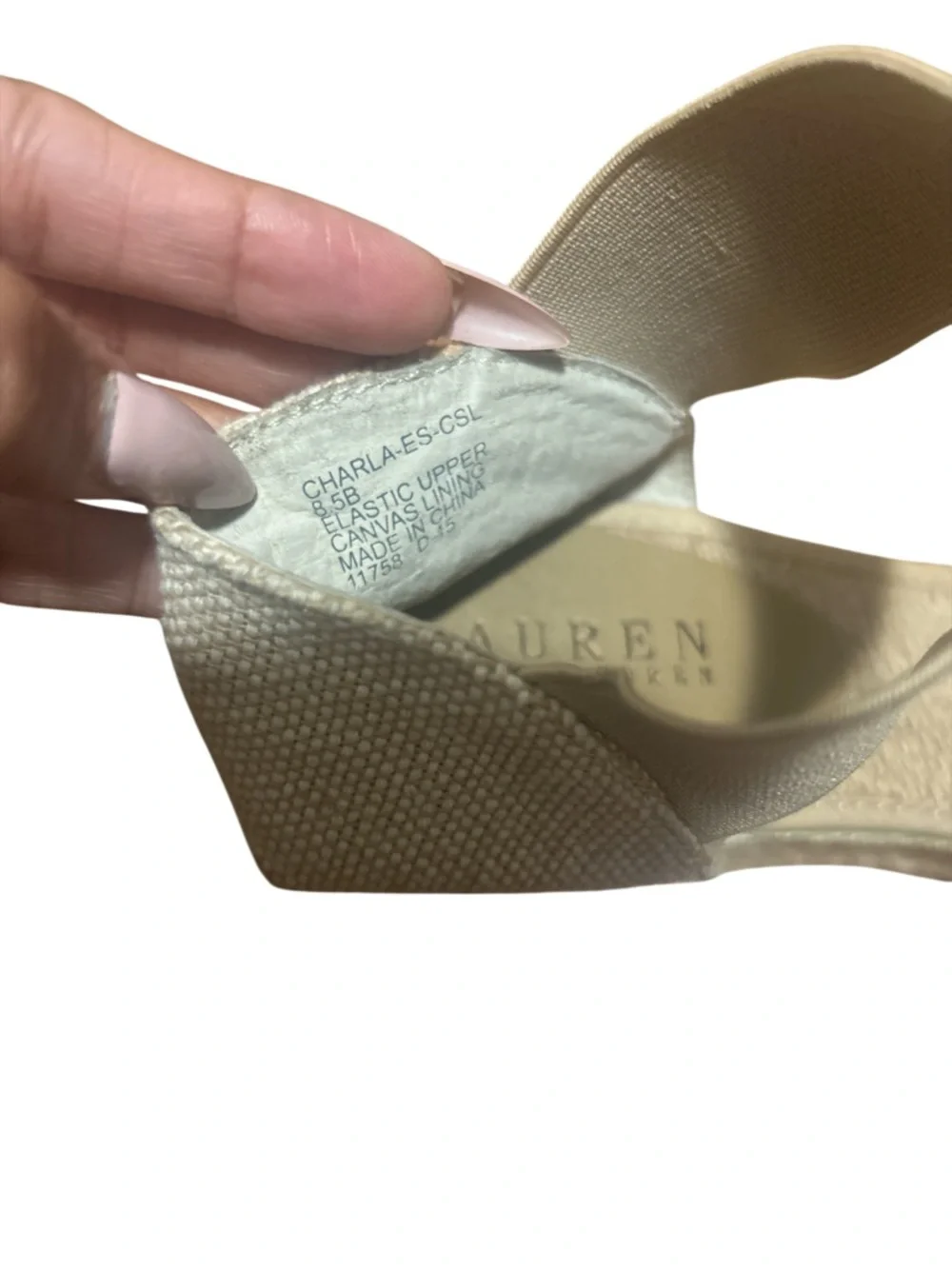 Lauren Ralph Lauren Charla Espadrille Wedge Sandals Beige White Striped 8.5B